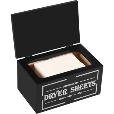 Imagem de ZJRDYYK Suporte de lençol para secadora com tampa, recipiente para cápsulas de lavanderia, recipiente de armazenamento de cápsulas de detergente para lavanderia (preto)