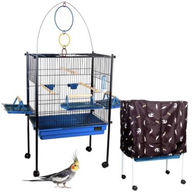 Imagem de Viveiro Gaiola Pássaro Calopsita Triplex com Capa (Preto-Azul)