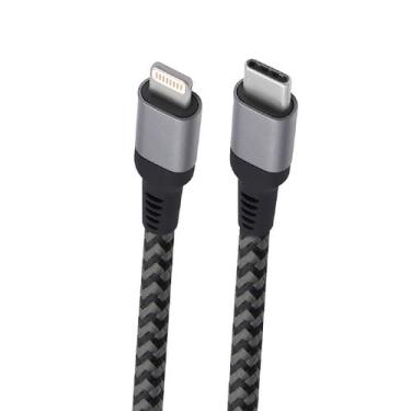 Imagem de Cabo Lightning USB-C 1,5m Nylon Trançado Cinza MFi Iphone - GeoNav