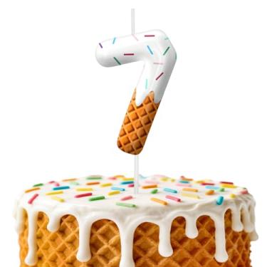 Imagem de Velas de aniversário de sorvete, decoração de topo de bolo de 6 cm, decorações de aniversário de velas número 7, decorações de bolo de festa de aniversário, suprimentos de festa