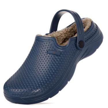Imagem de Tamancos masculinos femininos forrados para inverno à prova d'água, sapatos de jardim, antiderrapante, chinelo para casa, uso ao ar livre, mules com forro de lã macia, Deep Blue, 11 Women/10 Men