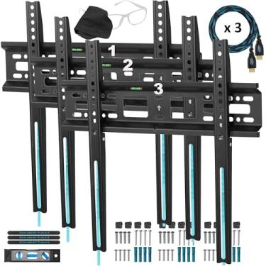 Imagem de Cheetah APFMSB Suporte de parede para TV plana, pacote com 3, para TVs de 32 a 55 polegadas, telas mais recentes de até 210.8 cm, 52.2 kg e VESA 400, perfil baixo de 2.5 cm, serve para pinos de 40.6