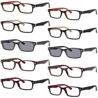 Imagem de Eyekepper O pacote de 6 óculos de leitura olho de gato feminino inclui óculos de sol (um para cada cor), Pacote com 10 cores mistas - R055, +3.50