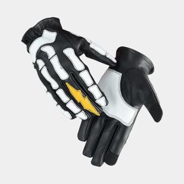 Imagem de Daniel Smart Glow Luvas de trabalho de couro ósseo para homens e mulheres – Luvas respiráveis de esqueleto para motociclista, luvas de motociclista com tela sensível ao toque para atividades ao ar