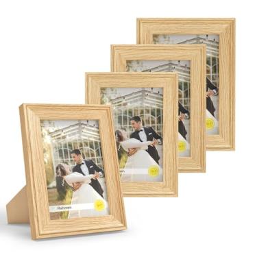 Imagem de iRahmen Conjunto de 4 molduras para fotos 12 x 17 cm, moldura retrô rústica com vidro verdadeiro, 12 x 18 cm para montagem na parede e mesa