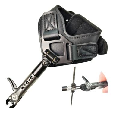 Imagem de THREE ARCHERS Mandíbulas sensíveis de liberação de arco composto com alça de fivela de couro