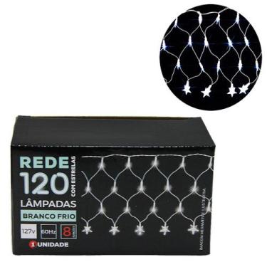 Imagem de Pisca Pisca Rede Led Branco Frio Com Estrela 120 Lâmpadas 110v Decoraç