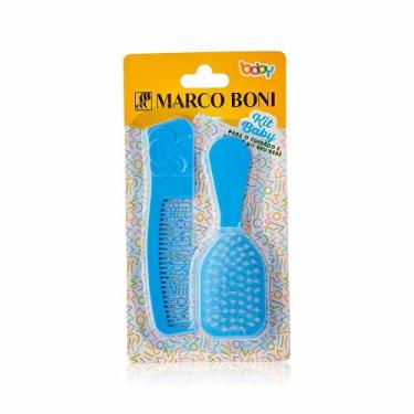 Imagem de Kit infantil marco boni escova e pente de cabelo elefantinho blue