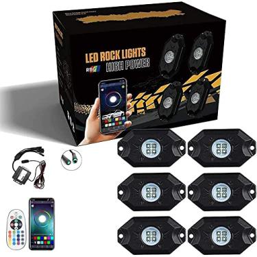 Imagem de SUNPIE RGBW Luzes de LED Rock 6 Pods com fios, modo de música à prova d'água/20 modos de mudança de cor/aplicativo e controle remoto kit de luz LED neon para caminhões off-road SUV, carro, quadriciclos, barcos UTV (2 peças de fios fornecidos)