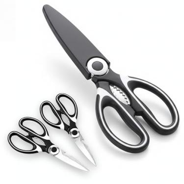 Imagem de Tesoura de Cozinha Multiuso Premium Inox com Bainha Protetora Cortes Precisos Carne Frango Peixe Ervas Legumes Frutas Uso Profissional e Doméstico 21 cm