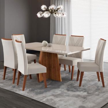 Imagem de Mesa de Jantar 6 Lugares Stilo com Vidro Marrom/Off White/Veludo Pastel - Viero Móveis
