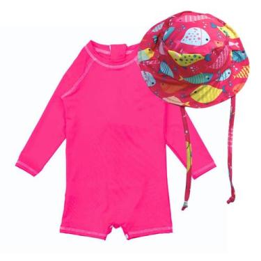 Imagem de Macaquinho Bebê Proteção Solar Uv 50+ Chapéu Praia Infantil - Fofotinh