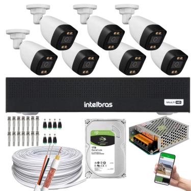 Imagem de Kit 7 Câmeras Segurança Full Color Colorido Dia e Noite 1080p 2.8mm Dvr Intelbras 1tb