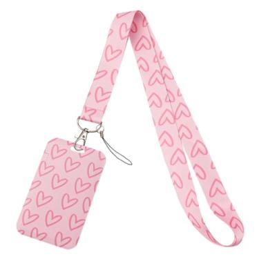 Imagem de Cordão rosa para crachá de identificação de professores para chaves de crachá de identificação, coração, fofo, cordão para mulheres, enfermeiras, adolescentes, meninas, para trabalho e escola