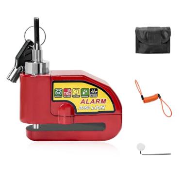 Imagem de MTRPS Conjunto de bloqueio de disco de alarme, cadeado de freio de segurança antifurto de som de alarme de 110 dB com cabo lembrete de 1,5 m, trava de freio a disco à prova d'água alimentada por