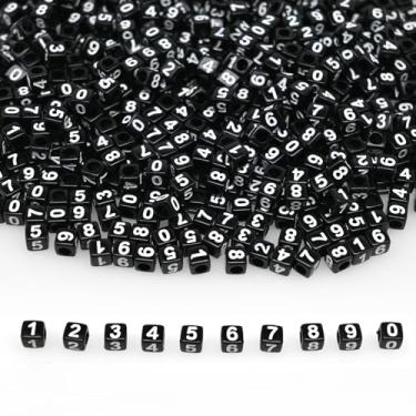 Imagem de 200 peças 6 x 6 mm contas de acrílico de cubo preto A-Z contas de plástico mistas soltas DIY para fazer joias, pulseiras, colares chaveiros (branco sobre preto)