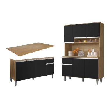 Imagem de Cozinha Compacta Márcia com Balcão Tati 150m C/Tampo MDP Amêndoa/Preto - AJL