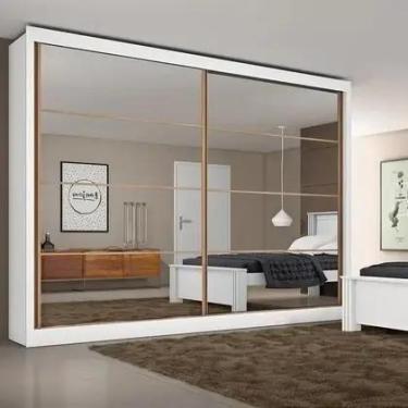 Imagem de Guarda Roupa Casal Espelhado 2 Portas 6 Gavetas Sevilha Branco Acetina