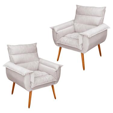 Imagem de Kit 02 Poltronas Decorativas Modernas Sala e Recepção Monza Pés Palito Veludo Bege - Desk Design