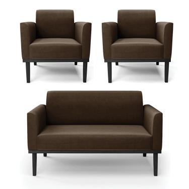 Imagem de Sofá Namoradeira Com 2 Poltronas Base De Madeira Fixa Preto Marisa Suede Marrom D03 - D'Rossi