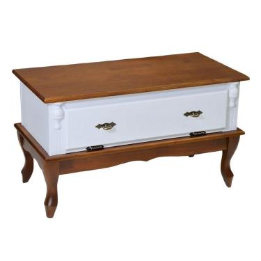 Imagem de Mesa De Centro Retangular 2 Portas Pés Luiz Xv - Branco Laca Com Tampo E Base Imbuia Glazer