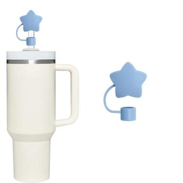 Imagem de Topo de palha de silicone Blue Star para Stanley 30 e 1,134 g, tampa de palha de estrela fofa, cobertura de palha à prova de respingos, capa de palha reutilizável, capas de ponta de canudo para
