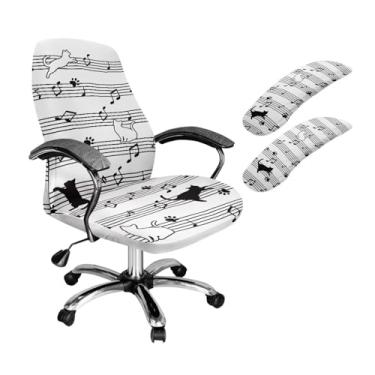 Imagem de Xoenoiee Cat Paws Capa de cadeira de escritório com padrão de notas musicais, capa elástica para cadeira de computador, capa universal para cadeira de chefe giratória com capas de apoio de braço,