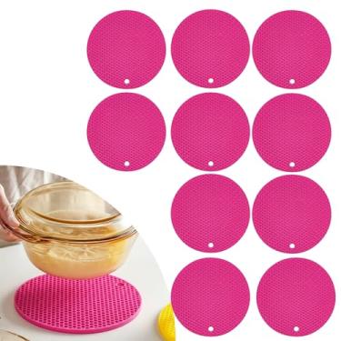 Imagem de Descanso de Panela Silicone Suporte Apoio Protetor Mesa Redondo Silicone Flexível 17cm (Pink, 10 Peças)