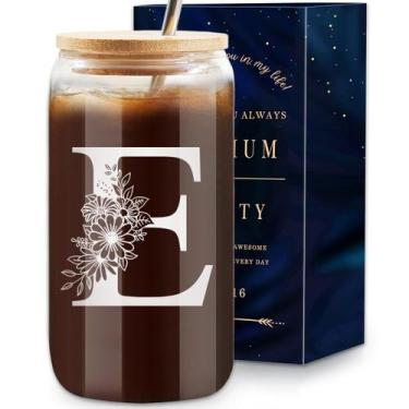 Imagem de Copo de vidro Elysine Initial 473 ml com tampa de bambu Straw Women