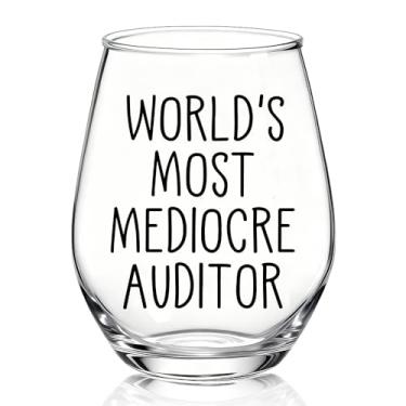 Imagem de TOUNER World'S Most Mediocre Auditor Taça de vinho sem haste, presentes de taça de vinho de aniversário de Natal para mulheres avó mãe tia irmã BFF, presentes de agradecimento de graças para mulheres