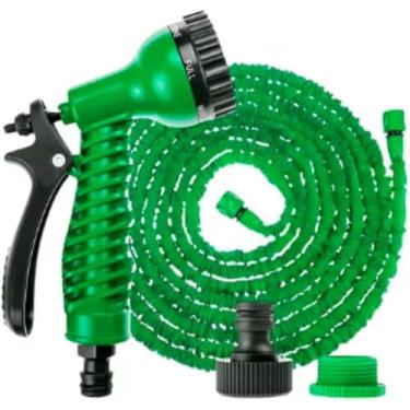 Imagem de Mangueira Mágica Jardim 15M Verde Expansível e Resistente – Elástica, Leve, Antitorção, Ideal Para Irrigação e Limpeza Doméstica Multiuso