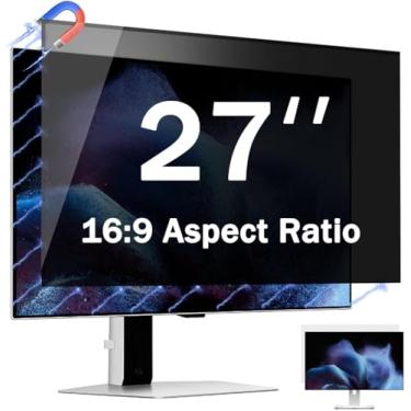 Imagem de [Pacote com 2] Filtro magnético de tela de privacidade para computador de 67 polegadas para monitor sem moldura 16:9, protetor de luz azul antirreflexo removível, película dupla face reversível para