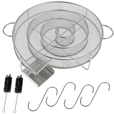 Imagem de Gerador de fumaça fria para churrasqueira ou defumador de pó de madeira quente e frio para queimar carne de salmão, gerador de fumaça de pellets de aço inoxidável com escova e ganchos, gerador redondo