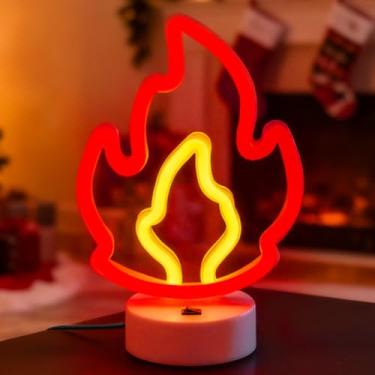 Imagem de Bestview Placa neon de fogo com base, luz noturna LED alimentada por USB e bateria, luminária de mesa em forma de fogo para quarto, sala de jogos, decoração de festa, presente legal para crianças e