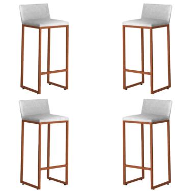 Imagem de Kit 4 Banquetas Alta Dani Reforçada Decorativa Balcão Bancada Cozinha Bar Base Bronze Courino