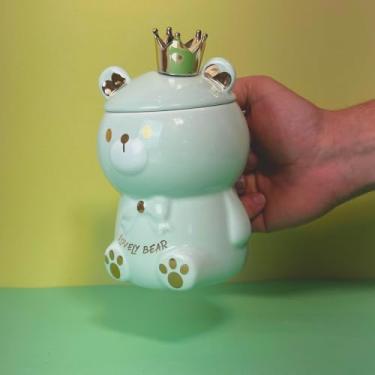 Imagem de Caneca Porcelana 3D com Tampa e Colher Ursinho (Verde)