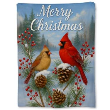 Imagem de Cobertor de Natal Cardinals, cobertor macio e leve de flanela vermelho e marrom para sofá, cama, presentes de viagem e decoração de casa, cobertores aconchegantes e quentes de férias de inverno para