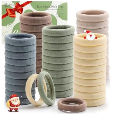 Imagem de 100 peças de laços de cabelo grossos sem costura, suportes de rabo de cavalo, acessórios de cabelo sem danos para cabelo grosso, presente de Natal (cores com tema claro)