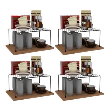 Imagem de Kit 4 Organizador de Armário para Cozinha 32 cm – Prateleira Dispensa em Aço Inoxidável, Suporte Médio de Armazenamento