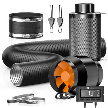 Imagem de Hon&Guan Kit PRO de filtragem de ar de 10 polegadas 212 CFM para sistema de ventilação de barraca de cultivo, ventilador de duto em linha de 10 cm com motor EC, controlador inteligente de umidade de