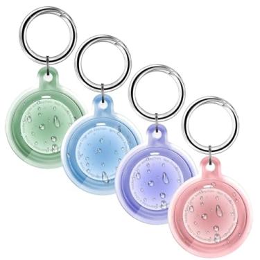 Imagem de Foweroty IPX8 à prova d'água para suporte de AirTag, pacote com 4 para Apple para Airtags com chaveiro, protetor de corpo inteiro antiarranhões para suporte de etiquetas de ar (Rosa/Roxo/Azul/Verde)