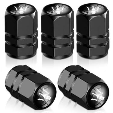 Imagem de 5 peças de tampas de haste de válvula de pneu, peças de pneu de carro, para Maserati Quattroporte, Ghibli, Levante todos os modelos acessórios de carro, tampa de haste de liga de alumínio, MSLD-preto