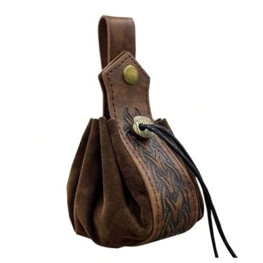 Imagem de Bolsa de moedas medieval vintage portátil de couro PU com suporte para dinheiro com cordão para homens, pode ser usada em um cinto, presentes para namorado e aniversário, Marrom, Vintage