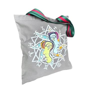 Imagem de Augbunny ZODIAC GEMINI Bolsa grande de lona reutilizável, compras, praia, multiuso, casual, moda