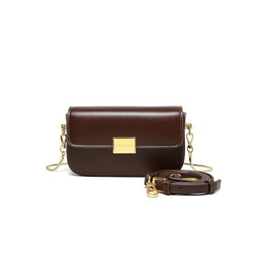 Imagem de Bolsa feminina pequena e quadrada de corrente, mini bolsa de ombro de designer moderna, carteira móvel feminina, Marrom, Small