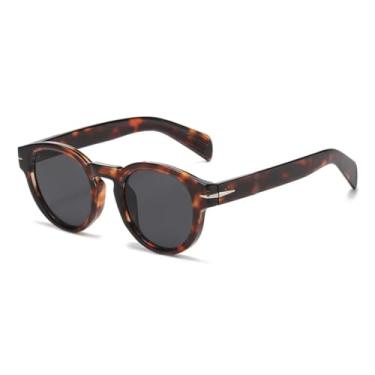 Imagem de HCPIHF Óculos de sol vintage oval feminino, fashion, transparente, lentes oceânicas, uv400, masculino, rebites, redondo, uv400 (leopardo-preto)