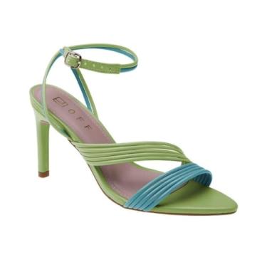 Imagem de Sandália Feminina Offline Salto Alto Fino Bico Folha Elegante Festa (Verde/Azul, BR, Adulto, Numérico, 38)