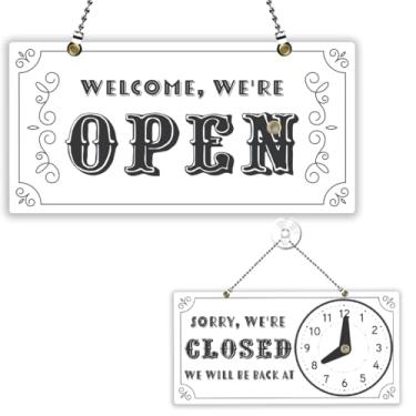 Imagem de PLIGREAT Placa aberta fechada para negócios, estilo vintage, placas abertas à prova d'água, dupla face, placa de boas-vindas para loja de varejo, bar, padaria, janela, decoração de parede, placa de