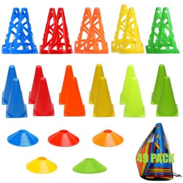 Imagem de Cones de futebol, 17,78 cm + 23 cm Equipamento de treinamento de cones com bolsa de transporte para patinação, basquete, futebol, treinamento, eventos de atividades ao ar livre, pista de obstáculos