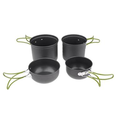 Imagem de Conjunto compacto de panelas antiaderentes para acampamento, 4 peças, panelas de alumínio para piqueniques ao ar livre, caminhadas e emergências